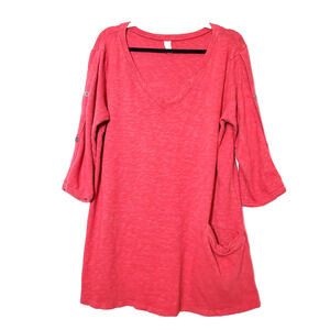 Chalet Womens Medium Tunic‎ Top Red Long Sleeve OVERSIZED Lagenlook Bohemian